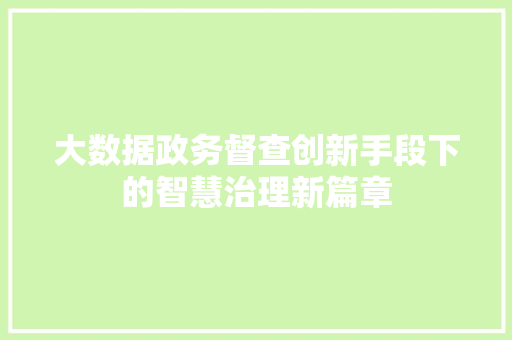 大数据政务督查创新手段下的智慧治理新篇章
