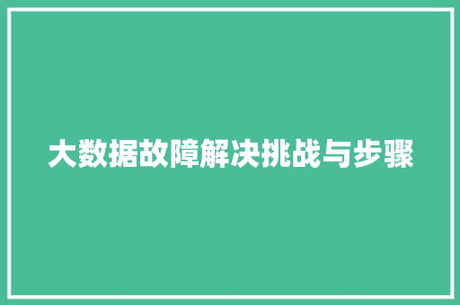 大数据故障解决挑战与步骤