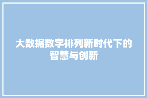 大数据数字排列新时代下的智慧与创新
