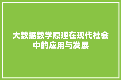 大数据数学原理在现代社会中的应用与发展