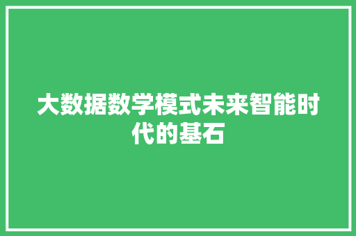 大数据数学模式未来智能时代的基石 大数据数学模式未来智能时代的基石