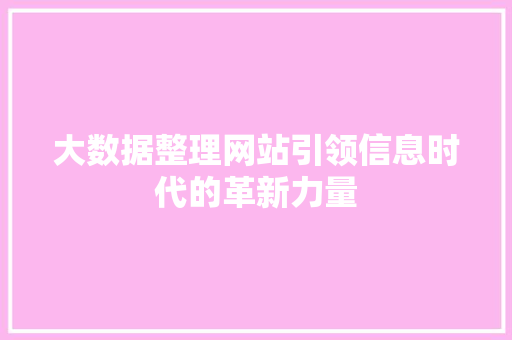 大数据整理网站引领信息时代的革新力量