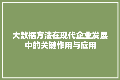 大数据方法在现代企业发展中的关键作用与应用 网络技术