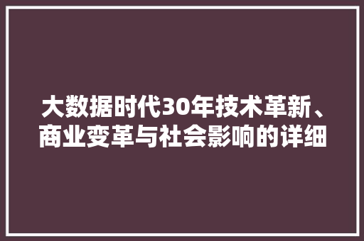 大数据时代30年技术革新、商业变革与社会影响的详细剖析