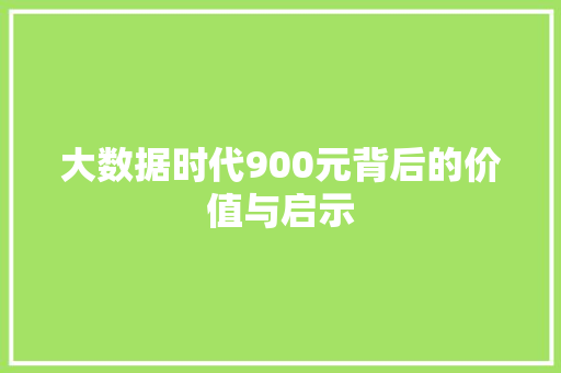 大数据时代900元背后的价值与启示