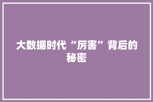 大数据时代“厉害”背后的秘密
