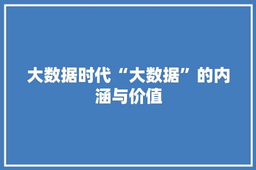 大数据时代“大数据”的内涵与价值