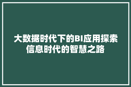 大数据时代下的BI应用探索信息时代的智慧之路 网络技术 大数据时代下的BI应用探索信息时代的智慧之路 网络技术