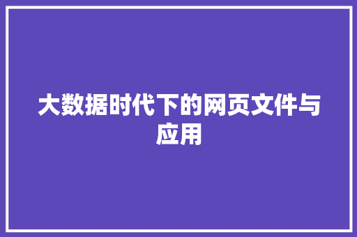 大数据时代下的网页文件与应用 电脑基础 大数据时代下的网页文件与应用 电脑基础