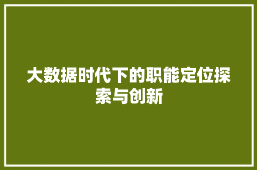 大数据时代下的职能定位探索与创新 编程语言