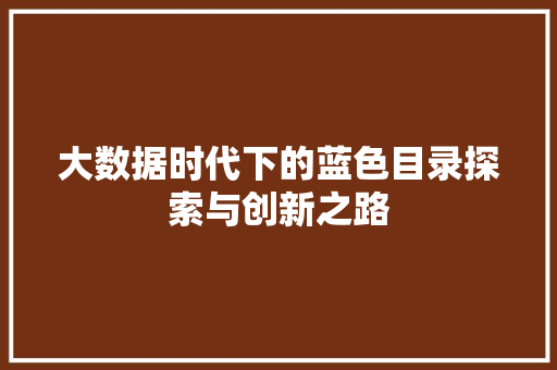 大数据时代下的蓝色目录探索与创新之路 电脑基础