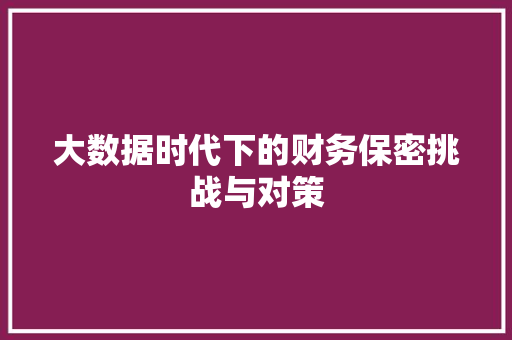 大数据时代下的财务保密挑战与对策