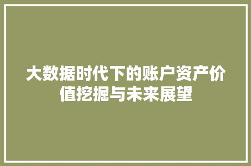 大数据时代下的账户资产价值挖掘与未来展望