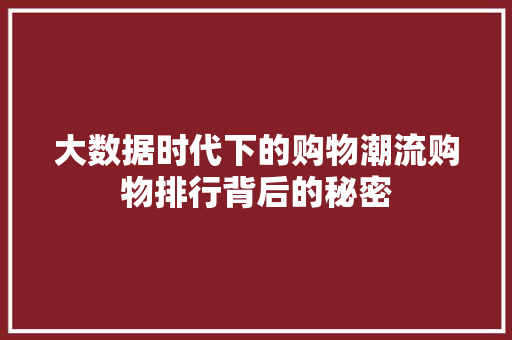 大数据时代下的购物潮流购物排行背后的秘密