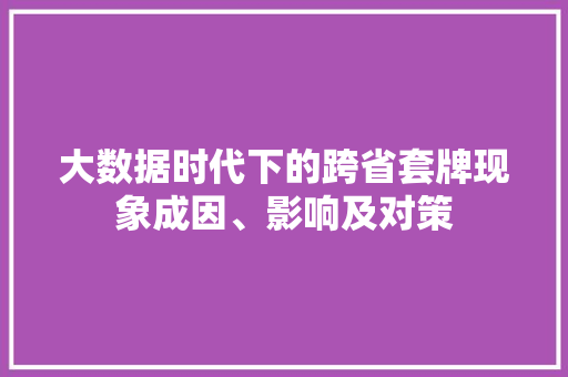 大数据时代下的跨省套牌现象成因、影响及对策