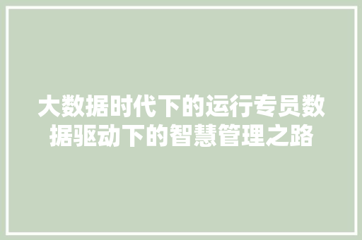 大数据时代下的运行专员数据驱动下的智慧管理之路