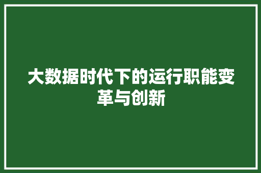 大数据时代下的运行职能变革与创新