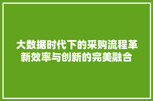 大数据时代下的采购流程革新效率与创新的完美融合