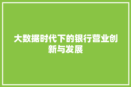 大数据时代下的银行营业创新与发展