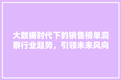 大数据时代下的销售榜单洞察行业趋势，引领未来风向