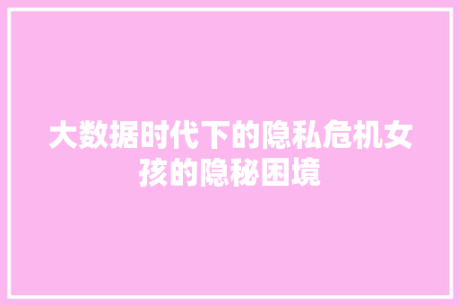 大数据时代下的隐私危机女孩的隐秘困境