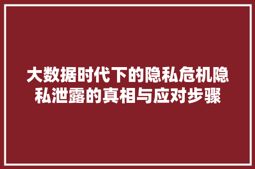 大数据时代下的隐私危机隐私泄露的真相与应对步骤