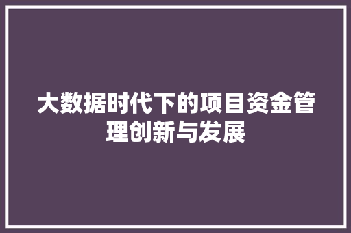 大数据时代下的项目资金管理创新与发展