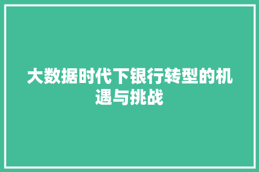 大数据时代下银行转型的机遇与挑战