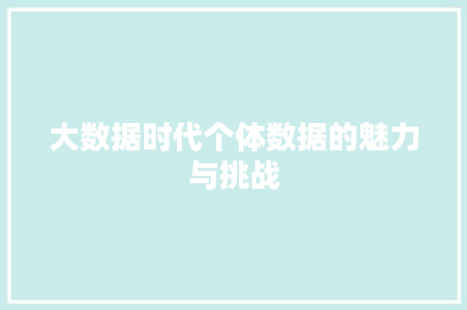大数据时代个体数据的魅力与挑战