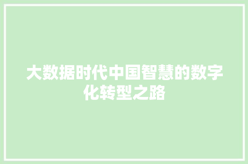 大数据时代中国智慧的数字化转型之路 电脑配置