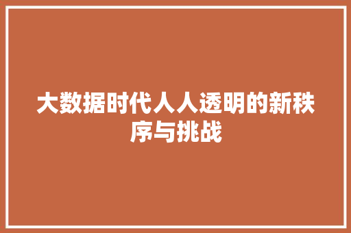 大数据时代人人透明的新秩序与挑战