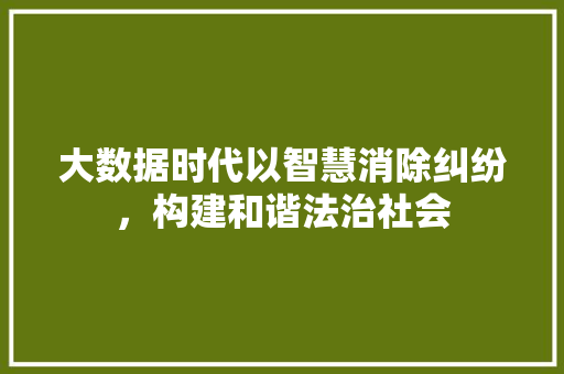大数据时代以智慧消除纠纷，构建和谐法治社会