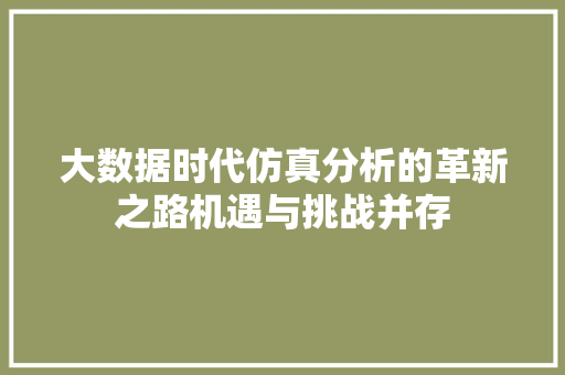 大数据时代仿真分析的革新之路机遇与挑战并存