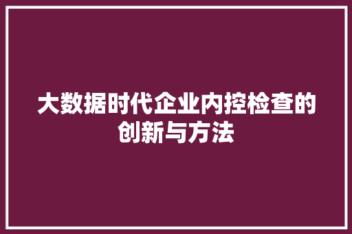 大数据时代企业内控检查的创新与方法