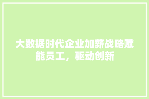 大数据时代企业加薪战略赋能员工，驱动创新