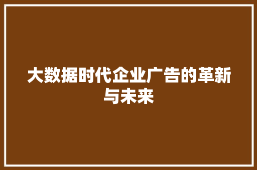 大数据时代企业广告的革新与未来