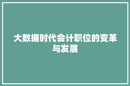 大数据时代会计职位的变革与发展