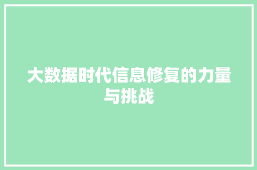 大数据时代信息修复的力量与挑战