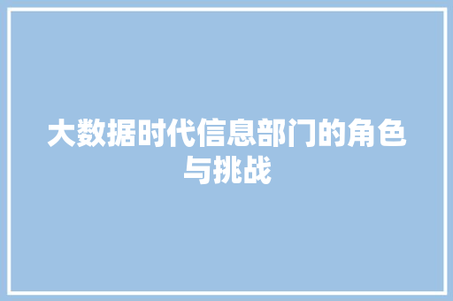 大数据时代信息部门的角色与挑战