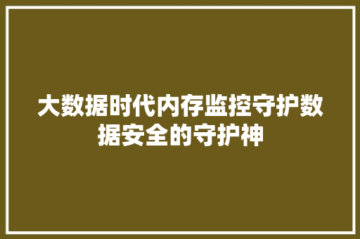 大数据时代内存监控守护数据安全的守护神 大数据时代内存监控守护数据安全的守护神