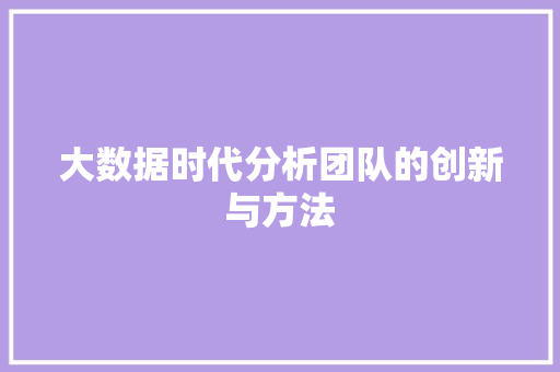 大数据时代分析团队的创新与方法 大数据时代分析团队的创新与方法