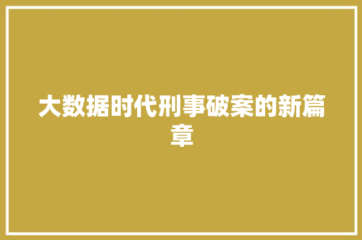大数据时代刑事破案的新篇章 大数据时代刑事破案的新篇章