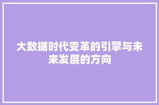 大数据时代变革的引擎与未来发展的方向