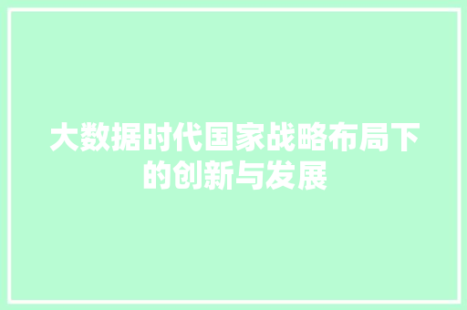 大数据时代国家战略布局下的创新与发展