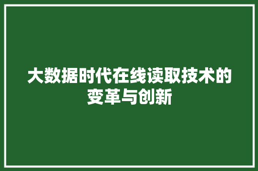 大数据时代在线读取技术的变革与创新