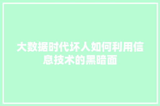 大数据时代坏人如何利用信息技术的黑暗面
