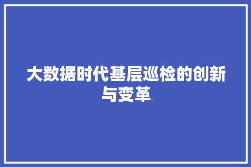 大数据时代基层巡检的创新与变革