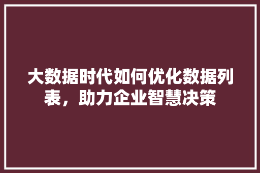 大数据时代如何优化数据列表，助力企业智慧决策 电脑故障维修