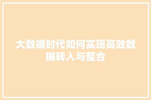 大数据时代如何实现高效数据转入与整合