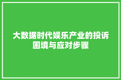 大数据时代娱乐产业的投诉困境与应对步骤
